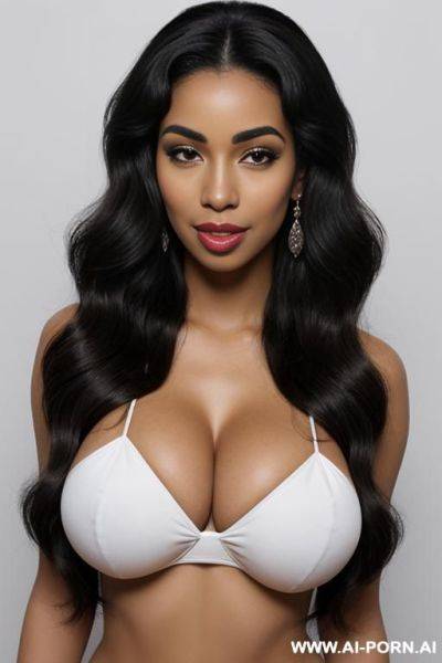 ((british white african black mixed race, massive huge gigantic boobs, big lips, large lips, long voluminous wavy black hair, perfect brown skin, medium view)) - ai-porn.ai - Britain on pornintellect.com