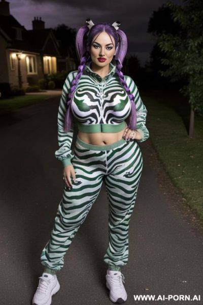 Seductive mature milf, gigantic round tits, halloween night, halloween suburban neighborhood, - ai-porn.ai on pornintellect.com