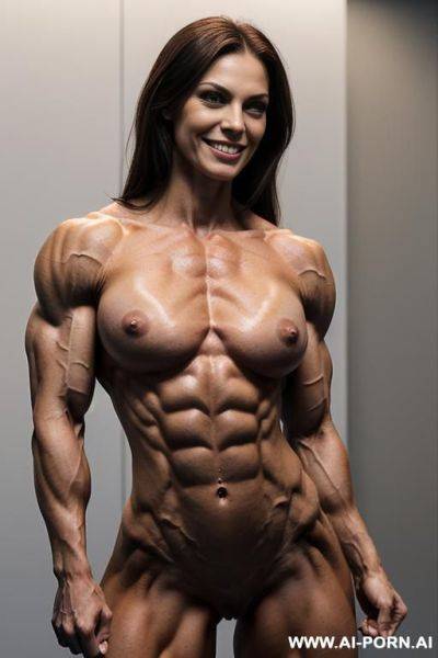 (naked), (nude), (shortest most muscular white woman only), ((short)), ((very white pallid skin)), ((perfect hard erotic pink rosy nipples)), hard & pallid, (((extremely beautiful pretty womans face - ai-porn.ai on pornintellect.com
