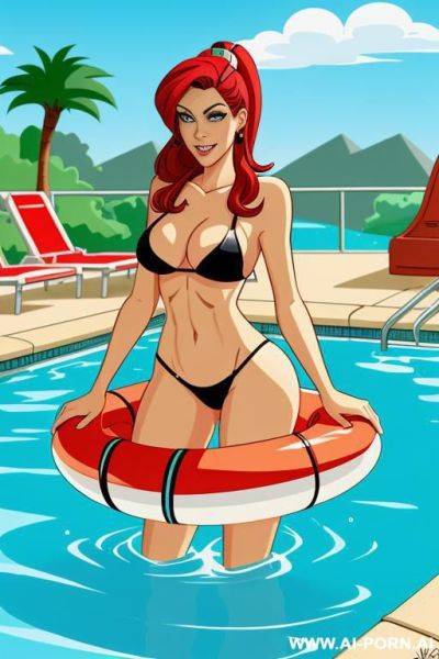Gravity falls-style cartoon, life guard, pool - ai-porn.ai on pornintellect.com