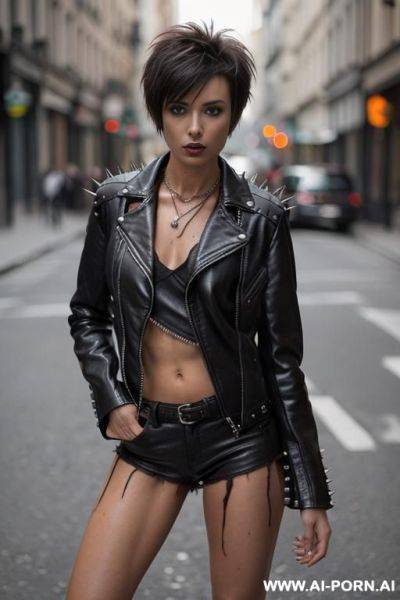 Black leather jacket with spikes botomless - ai-porn.ai on pornintellect.com