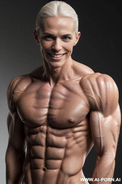 (gray background), (naked), (nude), ((shortest slender most muscular french woman only)), ((((sinewy gaunt slender beautiful french muscle woman with extreme musculature)))), ((short)), ((very white pallid - ai-porn.ai - France on pornintellect.com