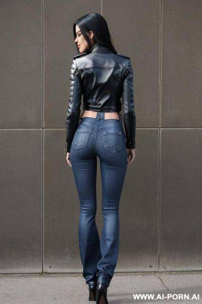 Flare jeans, low rise jeans, from behind, full body - ai-porn.ai on pornintellect.com