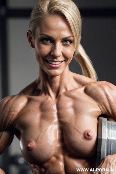 (gray background), (naked), (nude), ((shortest slender most muscular german woman only)), (((most muscular fbb sarah crail))), ((((nude sinewy slender beautiful german muscle woman with very extreme - ai-porn.ai - Germany on pornintellect.com