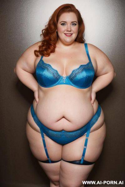 Full body photo studio shot, about a fat bbw, so chubby, (very obese) woman ((with love handless and tummy)), wearing a sexy and hot garter belt lingerie and taking a bath - ai-porn.ai on pornintellect.com