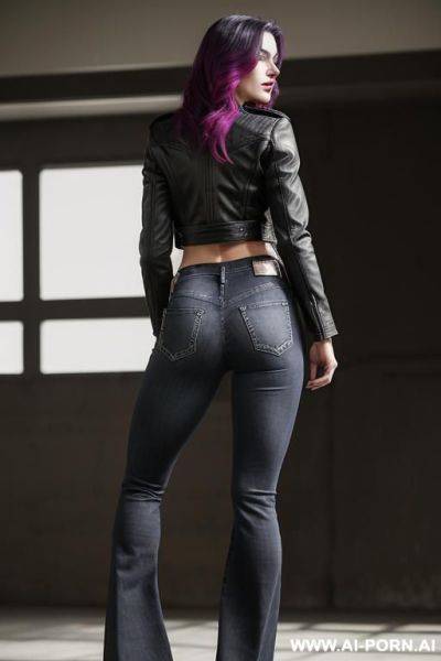 Flare jeans, low rise jeans, high heels, from behind - ai-porn.ai on pornintellect.com