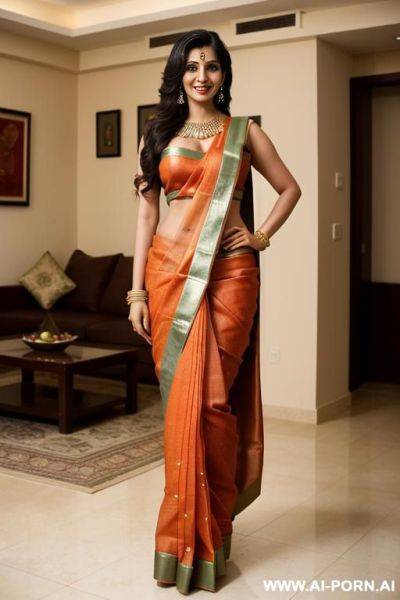 (beautiful colorful fancy sari), ((manhattan penthouse living room)), ((higareda)), (gorgeous), beautiful eyes, (big full lips), (beautiful), (lean) ((photorealistic)) (tanned indian), ((ultra detailed photo)), ((hyper realistic photo)), (((busty))) - ai-porn.ai - India on pornintellect.com