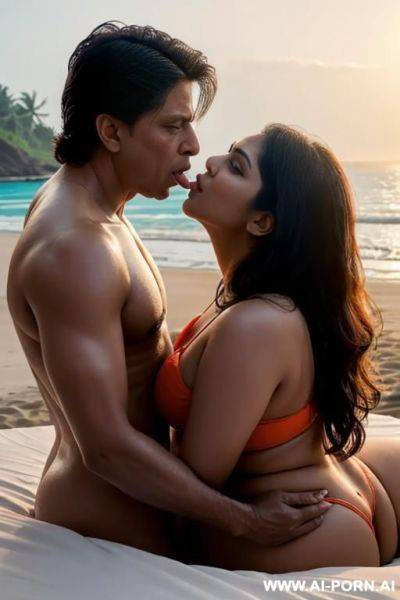 Bhumi pednekar giving blowjob to srk on a bed in an exotic beach resort in the morning with sunlight falling on them - ai-porn.ai on pornintellect.com