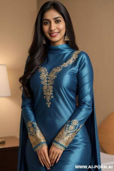 (long sleeve crew neck fancy blue highly detailed dupatta), night time, (photorealistic), (ultra detailed photo), (hyper realistic photo), (mukerji ), busty - ai-porn.ai on pornintellect.com