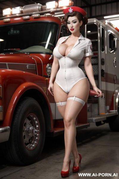 Glamorous bimbo, pallid white skin, gigantic saggy boobs, friendly flirty face, sleepy eyes - ai-porn.ai on pornintellect.com