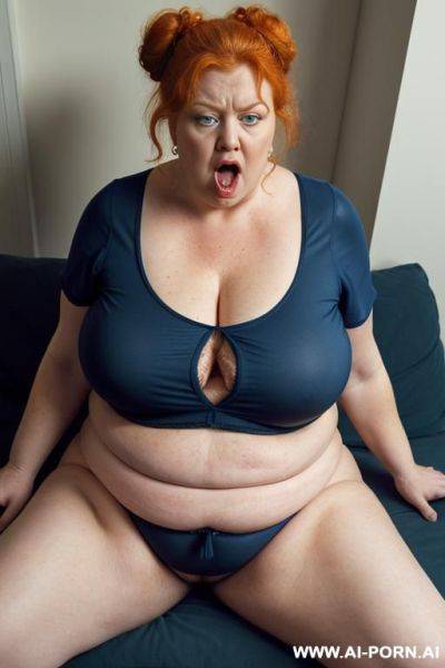 Old granny, totally naked, giant boobs, giant breasts, huge ass, thick thighs, hairy pussy ((big hairy pussy)) giant hair ((giant pubes)) - ai-porn.ai on pornintellect.com