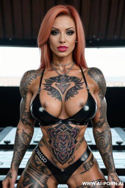 Latexsuit, red highhells, red pollish nails, chain - ai-porn.ai on pornintellect.com