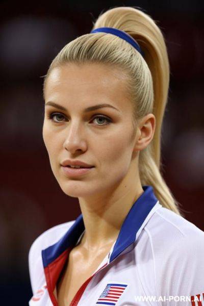 Serbian olympic volleyball player blonde ponytail close-up - ai-porn.ai - Serbia on pornintellect.com