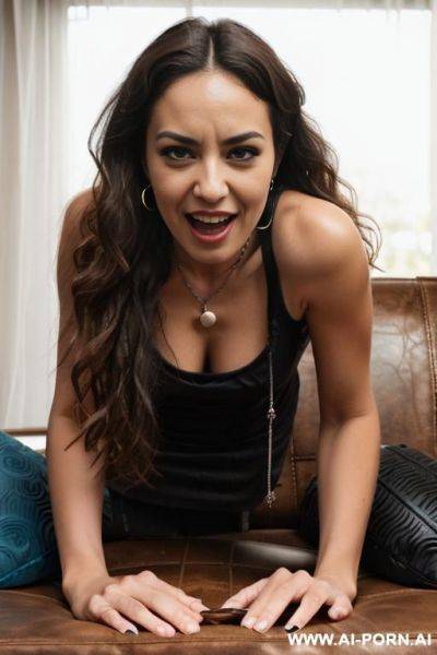 2 latina, dark hair, wearing lingerie, gystyle with handcuffs - ai-porn.ai on pornintellect.com