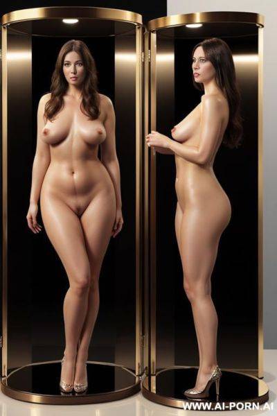 Totally nude realistic woman stands in the showcase, ((full body view)) - ai-porn.ai on pornintellect.com