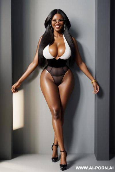 Hot sexy tall woman dark skin huge tits very long straight hairhigh heels glasses - ai-porn.ai on pornintellect.com