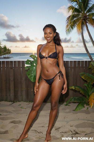 Full body portrait of a beautiful dark skin moana princess papua new guinean woman version standing fully naked to display her wet pussy - ai-porn.ai - Papua New Guinea on pornintellect.com