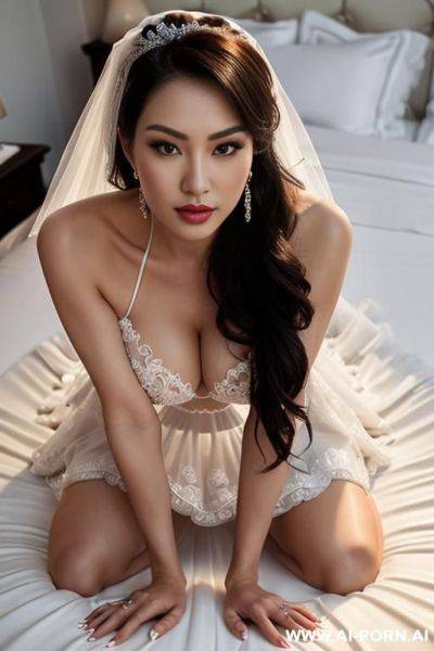 Asian bride wearing a bride veil no clothes on, tape gagged - ai-porn.ai on pornintellect.com