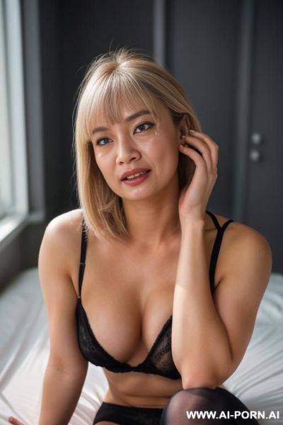 1woman, solo, looking at viewer, blush, open mouth, lying in bed, underwear, panties, sweat, pussy, indoors, looking ford, from the front, mosaic censoring, feet, open legs, uncensored, open pussy, - ai-porn.ai on pornintellect.com