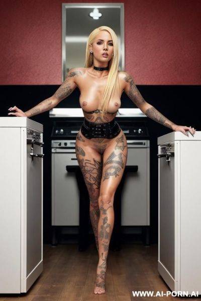 Classy mature woman with very tanned toned body, white hair, topless, standing, looking straight at camera, view from the front - ai-porn.ai on pornintellect.com