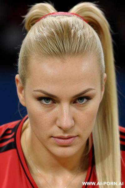 Russian volleyball player blonde ponytail close-up serious - ai-porn.ai - Russia on pornintellect.com
