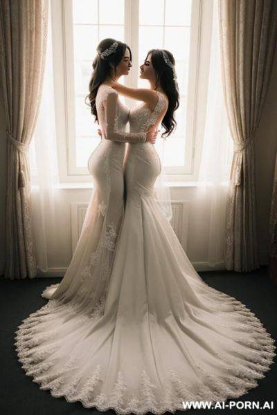 2 korean idol wear sheer wedding dress and kissing - ai-porn.ai - North Korea on pornintellect.com