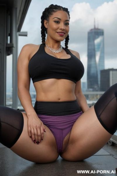 ((topless)), (pretty face), (natural plump breasts), (necklace), (wide hips), (detailed face), (slutty flirtatious smile), (perfect nipples), (purple and black braids), (cozy french cafe), (overcast day), - ai-porn.ai - France on pornintellect.com