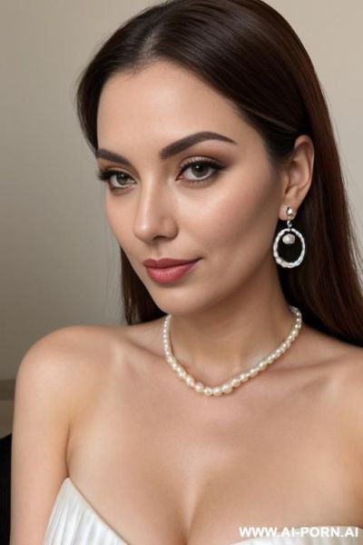 Gorgeous round face, pearl necklace, pearl earrings - ai-porn.ai on pornintellect.com