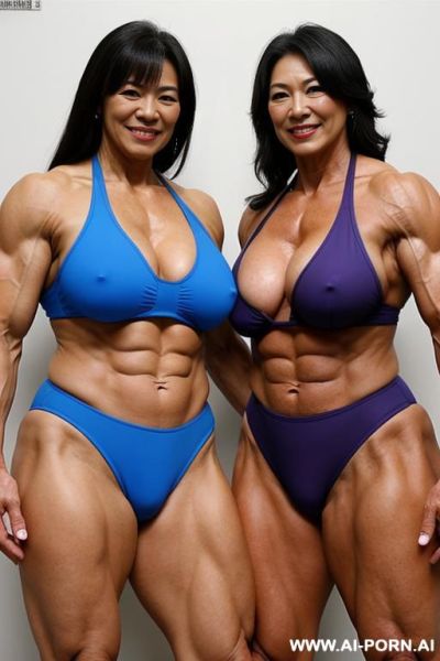 Japanese taller bbw mature female bodybuilders are standing side by side - ai-porn.ai - Japan on pornintellect.com