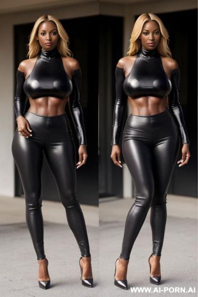 (hot tall) (amazing fit body) (blonde) (dark skin) (huge boobs) (high heels) (fit abs) (cleavage) - ai-porn.ai on pornintellect.com