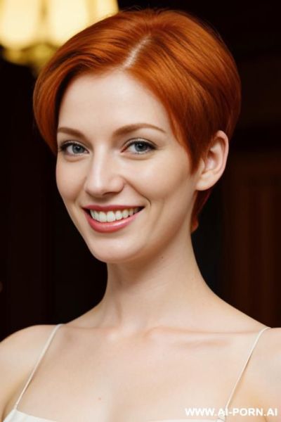 At home, woman, readhead ginger, lots ofcum on her face, smiling, pixie haircut, s - ai-porn.ai on pornintellect.com