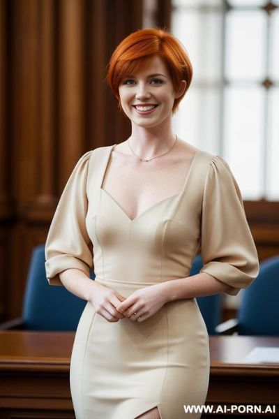 At home, woman, redhead, smiling, pixie haircut, s - ai-porn.ai on pornintellect.com