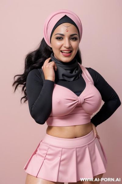 Hot face, brown skin, extreme wide hips, very wide hips, extreme wide hips, black nipples, nude, naked, ((full body shot)), pine and birch forest next to a lake, (((arabic head scarf))), blue and yellow outfit - ai-porn.ai on pornintellect.com