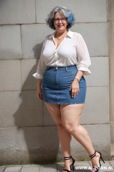 (hot tall bbw gilf milf) (brunette) (glasses) (high heels) (short denim skirt) (white blouse) (short hair) (huge boobs) - ai-porn.ai on pornintellect.com