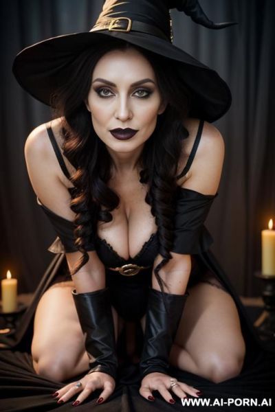 ((super realistic)), (huge wide hips), (huge thighs), (teardrop tits), (natural udder), on a cosy midieval bedroom - ai-porn.ai on pornintellect.com