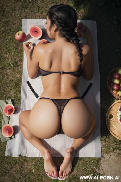 ((keep face)), ((keep hair)), hourglass figure, fit body, thigh gap, slender waist, bubble butt, thick thighs, black string bra, black skimpy g-thong, wide hips, curvy body, (((on all fours)) - ai-porn.ai on pornintellect.com