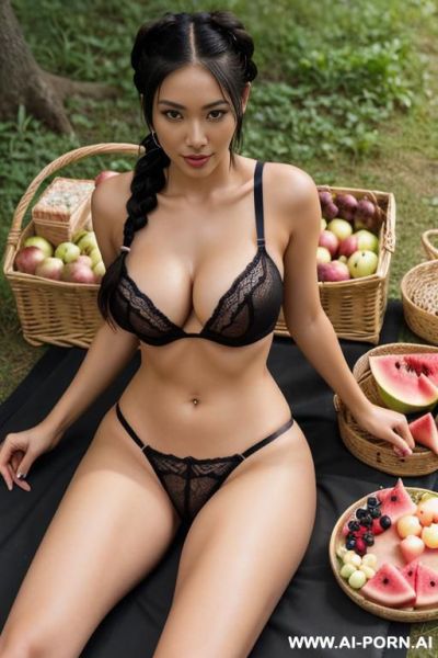 ((keep face)), ((keep hair)), hourglass figure, fit body, thigh gap, slender waist, bubble butt, thick thighs, black string bra, black skimpy g-thong - ai-porn.ai on pornintellect.com