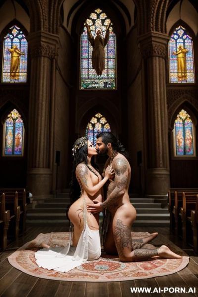 Three pregnant totally naked women kneeling embraced by latino man, keep man in picture - ai-porn.ai on pornintellect.com