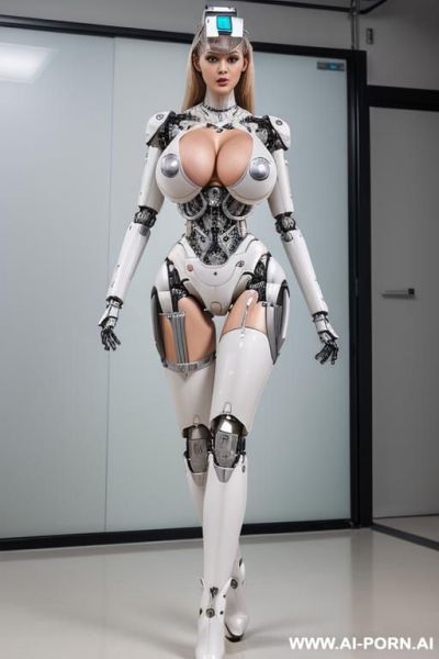 ((realistic very detailed total robotic body, beautiful cyborg robot woman)),(( to four k quality)) ( artificial big boobs total covered only skin latex white) natural face, completely made of latex white skin with long legs with boots. - ai-porn.ai on pornintellect.com