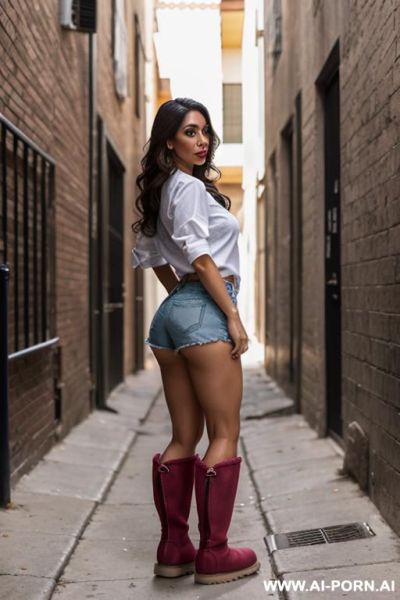 Latina wearing uggs boots, opened shirt and shorts. bending over - ai-porn.ai on pornintellect.com