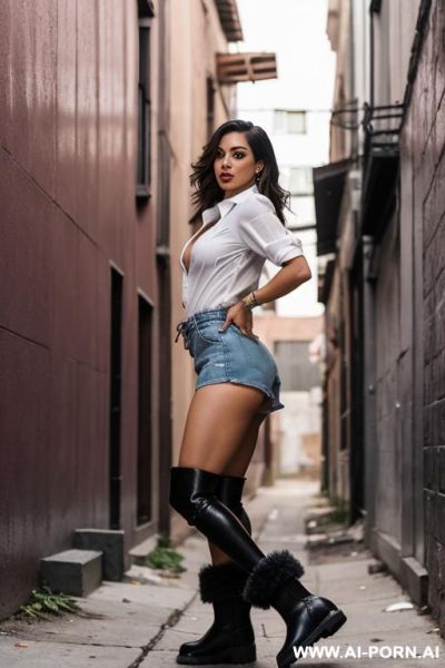 Latina wearing uggs boots, opened shirt and shorts. twerking - ai-porn.ai on pornintellect.com
