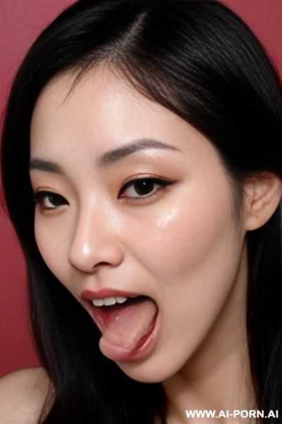 Tingting asmr close up to face, full facial cum shot of semen all over face & hair, tongue sticking out, semen in inside mouth. - ai-porn.ai on pornintellect.com