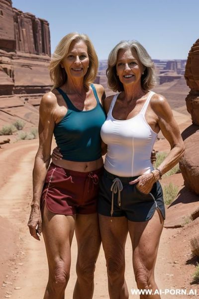 (suburban moms) (tight shorts) (hiking in the bad lands) - ai-porn.ai on pornintellect.com