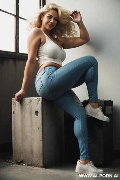 ((exremely huge big ass)) ,((fat ass)), celulitis legs ((thicc body)) ,perfect round white jeans ,full sude body view - ai-porn.ai on pornintellect.com