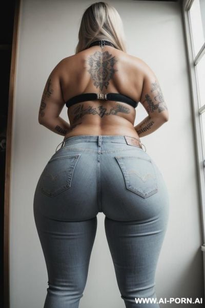 ((fat ass)), celulitis legs ((thicc body)) ,perfect round white jeans ,full sude body view ,((big booty )),((wide-hips)) thicc curvy model - ai-porn.ai on pornintellect.com