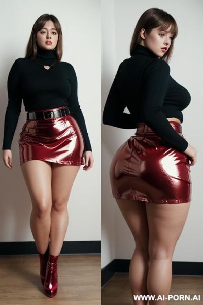 (((fat booty))), ,(((celulitis long legs))) ((thicc body)) ,(((perfect round ass ))) ,((big booty )),((wide-hips)) thicc curvy model , ((full body front view)), ñtight ass perfect round (((red skirt shiny))) - ai-porn.ai on pornintellect.com