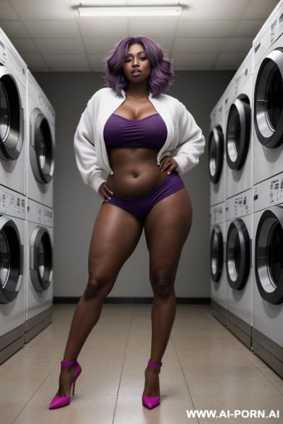 Totally naked on the bottom, white jumper on the top, portly arms, ((narrow waist)), massive tits, wide hips, strong mascular thighs, thick mascular calf of the legs, big ass, round ass, - ai-porn.ai on pornintellect.com
