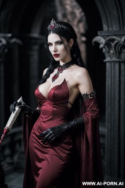 Vampire princess, finely detail, ultra detailed face, highly detailed skin, highly detailed hands, looking at viewer, (eye contact), (((dull pallid skin))), arrogant noble face, arrogant figure, - ai-porn.ai on pornintellect.com