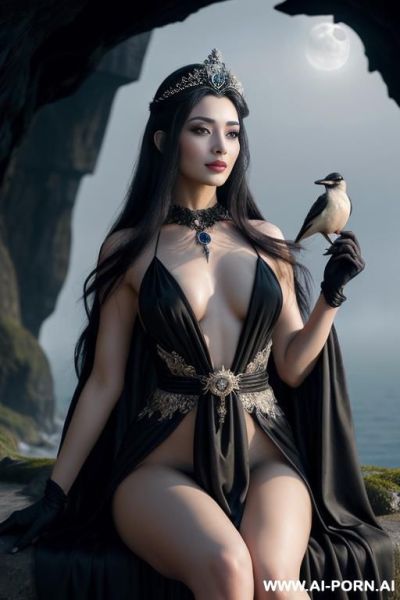 (topless), (goddess of night), arrogant pose, (eye contact), looking at viewer, front view, arrogant face, cold face expression, haze goddess, ultra realistic, (shaded make-up), slender shaded body, - ai-porn.ai on pornintellect.com