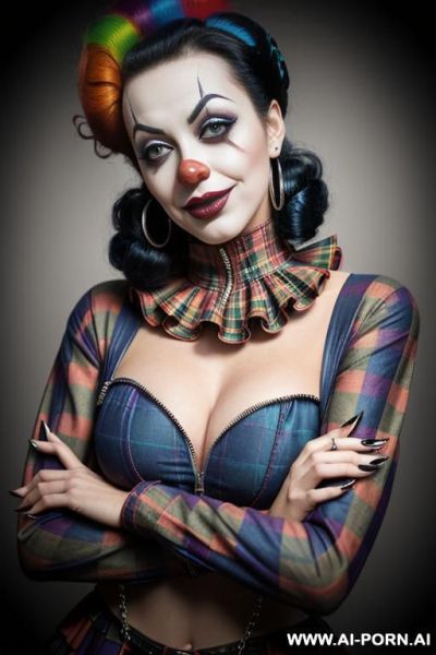 Denim jacket with zipper, ugly tits, long nipples, silver chain necklace, layered necklace, peace sign necklace, - ai-porn.ai on pornintellect.com